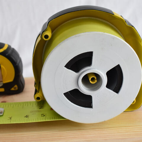 Internal mechanics of tape measure.